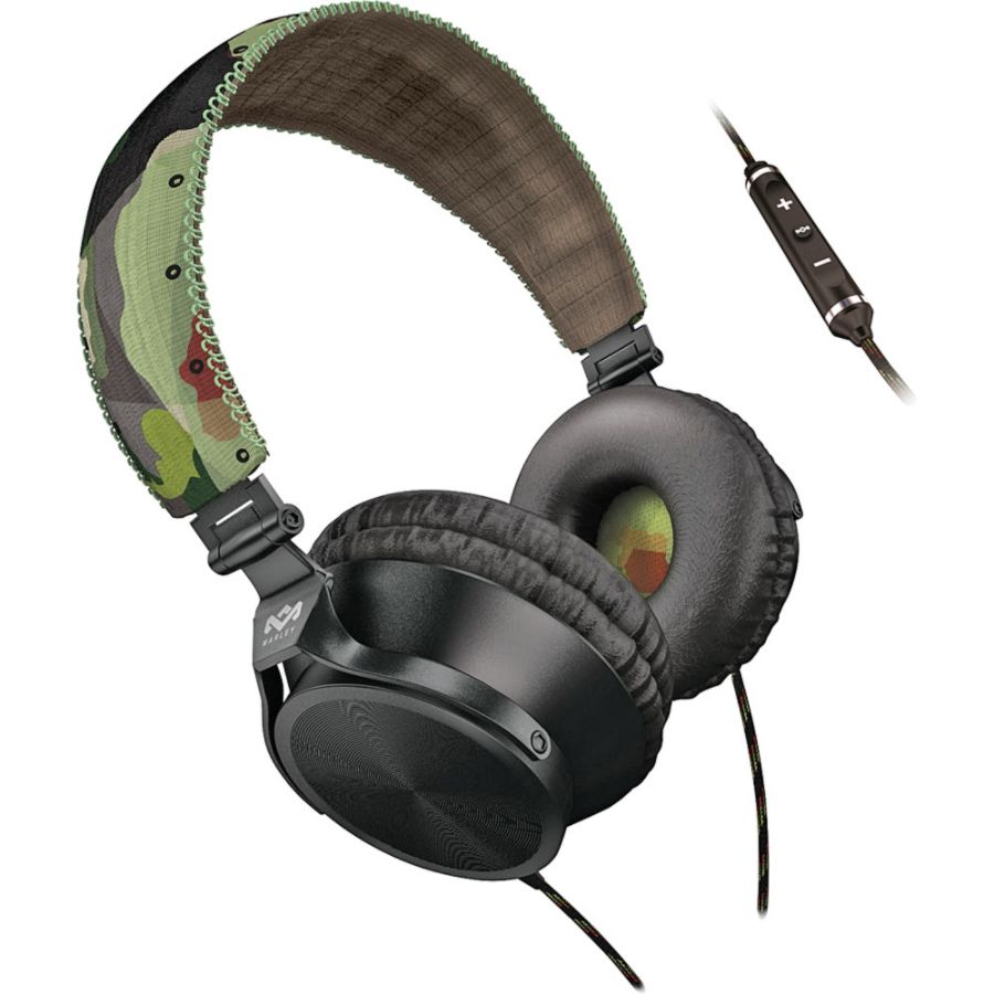 Marley Jammin "Revolution" On-Ear Headphones With Microphone, 3 Button Control, Green Camo