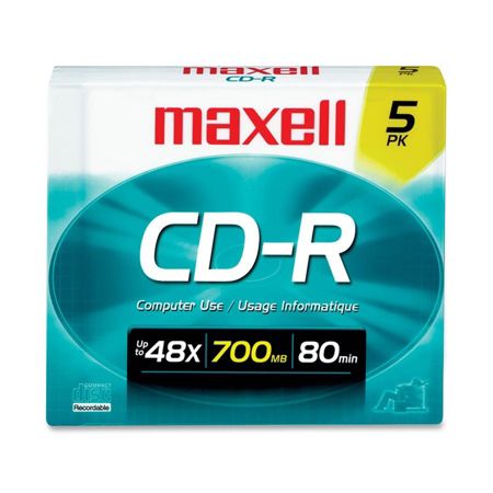 Maxell CD Recordable Media - CD-R - 48x - 700 MB - 5 Pack Slim Jewel Case;Maxell 40x CD-R Media