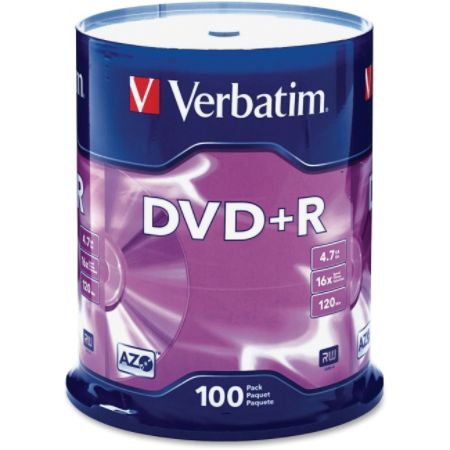 Verbatim&reg; AZO DVD+R Recordable Media With Branded Surface, 4.7GB/120 Minutes/16x Speed, Spindle Of 100