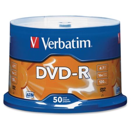 Verbatim&reg; DVD-R Recordable Media, With Spindle, 4.7GB/120 Minutes, Pack Of 50