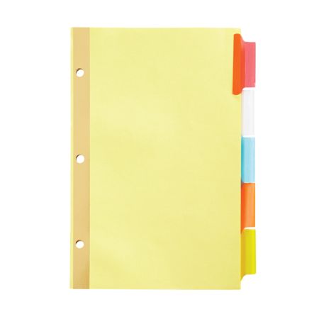 Office Depot&reg; Brand Mini Insertable Dividers With Tabs, 5 1/2" x 8 1/2", Assorted Colors, 5-Tab