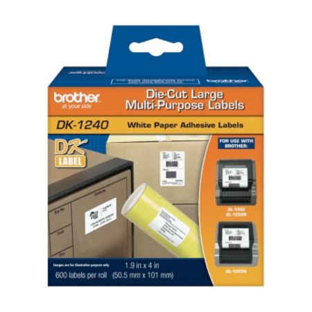Brother&reg; DK1240 Paper Labels, 4" x 2", White, Pack Of 600