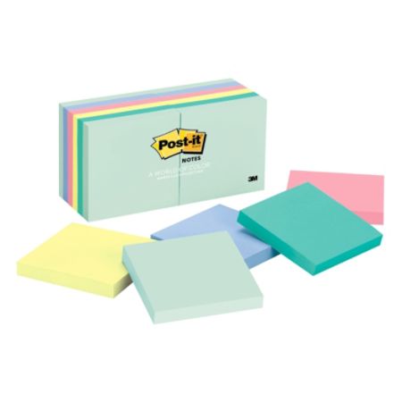 Post-it&reg; 3" x 3" Notes, Pastel Collection, 100 Sheets Per Pad, Pack Of 12 Pads