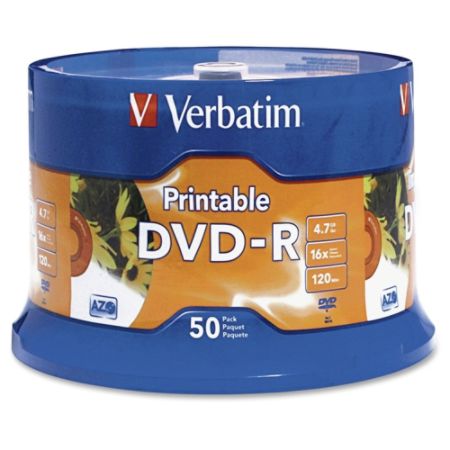 Verbatim&reg; K44547 White Inkjet-Printable DVD-R Discs, Spindle Of 50