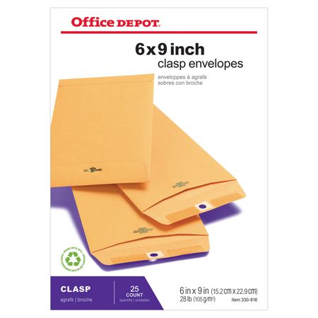 Office Depot Brand Clasp Envelopes 6 x 9 Brown Pack Of 25 ...