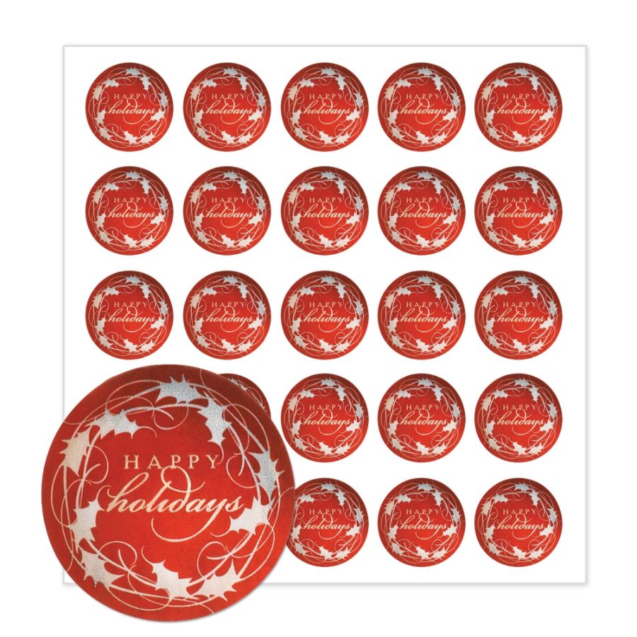 Holiday Seals, Silver Happy Holidays, Pack Of 25