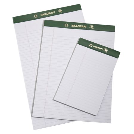 SKILCRAFT&reg; 80% Recycled Chlorine-Free Writing Legal Pads, 8 1/2" x 14", Legal Ruled, White, 25 Sheets, Pack Of 12 (AbilityOne 7530-01-516-9626)