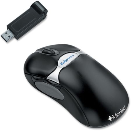 Fellowes&reg; Cordless 5-Button Optical Mouse With Microban&reg; Antimicrobial Protection, Black/Silver