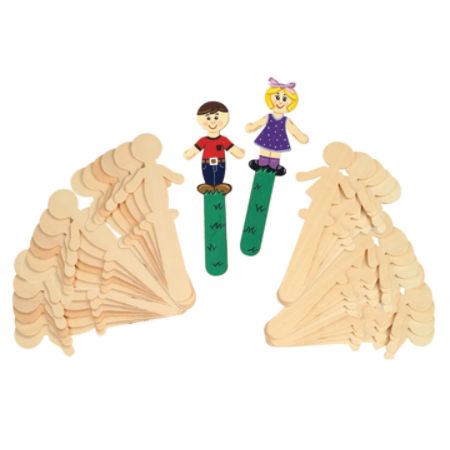 Chenille Kraft People-Shaped Wood Craft Sticks, Natural, 5 3/8", Pack Of 36