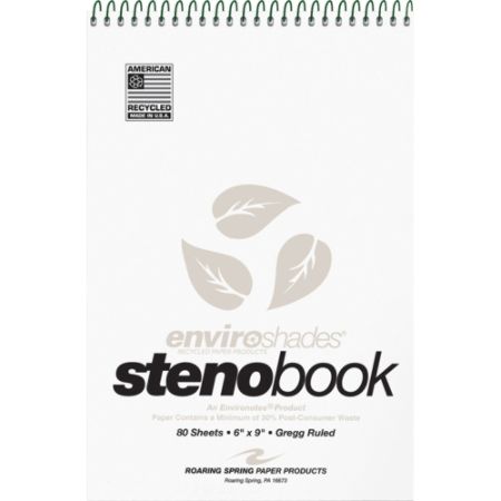 Roaring Spring Enviroshades Gregg Ruled Steno Book - 80 Sheets - Printed - Spiral Bound - 15 lb Basis Weight 6" x 9" - Gray Paper - Gray Cover - Board Cover - Recycled - 4 / Pack