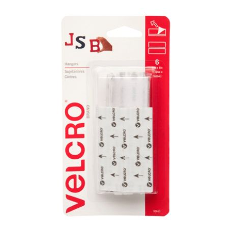 VELCRO&reg; Brand Removable Adhesive Picture Hangers, 3" x 1", White, Pack Of 6