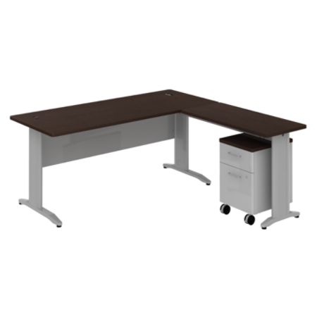 BBF Sector L Desk With Mobile Pedestal, 30 1/8" H x 71 5/8" W x 71 5/8" D, Mocha Cherry, Standard Delivery Service