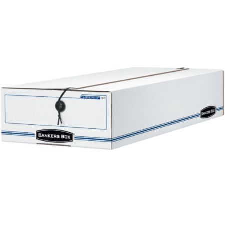 Bankers Box&reg; Liberty&reg; 65% Recycled Corrugated Storage Boxes, 6 3/8" x 9" x 24", White/Blue, Case Of 12