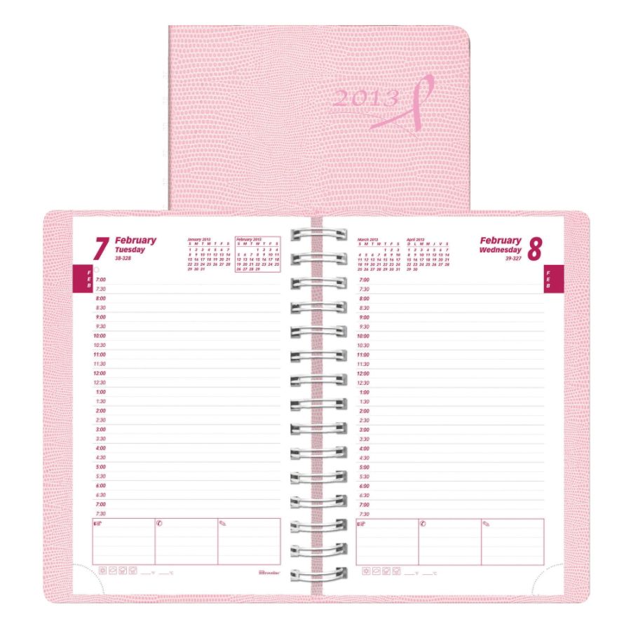 Brownline&reg; 50% Recycled Pink Ribbon Daily Planner, 8" x 5", Pink (Breast Cancer Awareness), January-December 2013