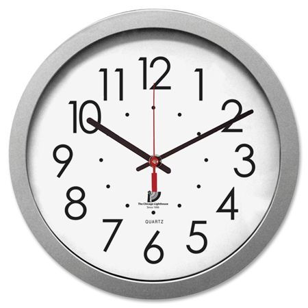 Chicago Lighthouse Contemporary Quartz Wall Clock, 14 1/2", White/Silver