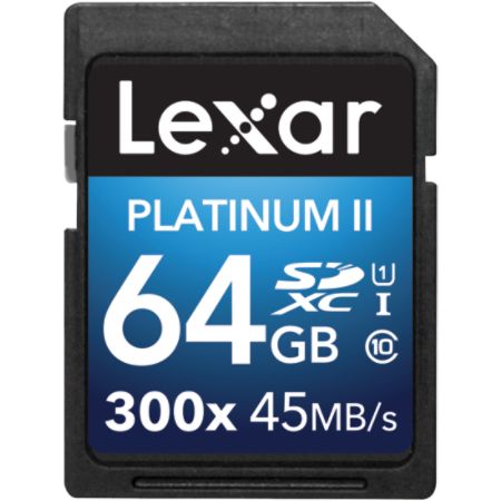 Lexar&reg; Platinum II Class 10 300x SDXC&trade; Memory Card, 64GB, LSD64GBBNL300
