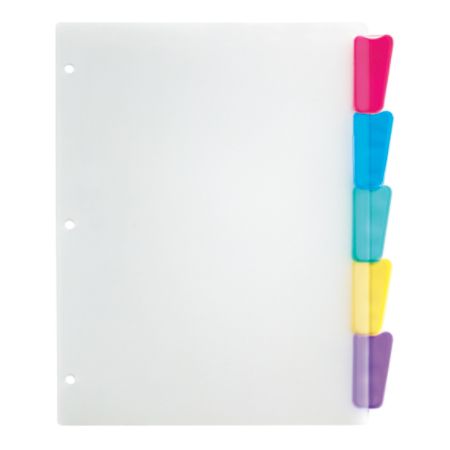 Office Depot&reg; Brand Plastic Dividers With Insertable Rounded Tabs, Assorted Colors, 5-Tab