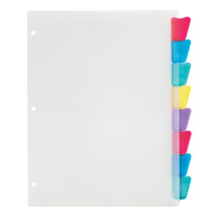 Office Depot&reg; Brand Plastic Dividers With Insertable Rounded Tabs, Assorted Colors, 8-Tab