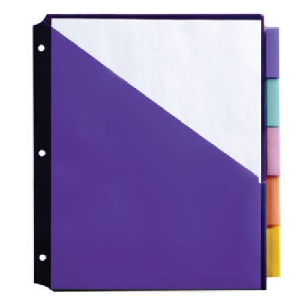 Office Depot&reg; Brand Double Pocket Insertable Plastic Divider, 5-Tab, 9 1/2" x 11 1/4", Assorted Colors (No Color Choice)