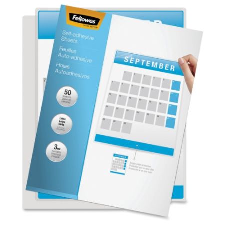 Fellowes Self Adhesive Laminating Sheets, 3mil, 50 pack
