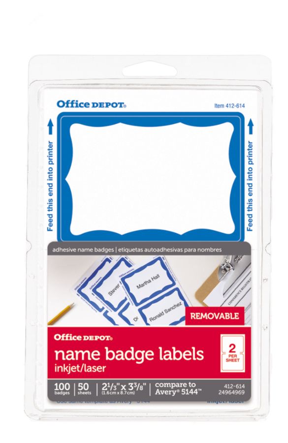 Office Depot Brand Name Badge Labels 2 13 X 3 38 Blue Pack Of 100 By ...