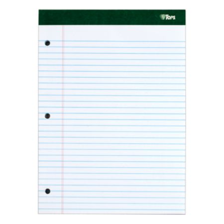 TOPS&trade; Docket&reg; Writing Pad, 3-Hole Punched, 8 1/4" x 11 3/4", Legal Ruled, 50 Sheets, White