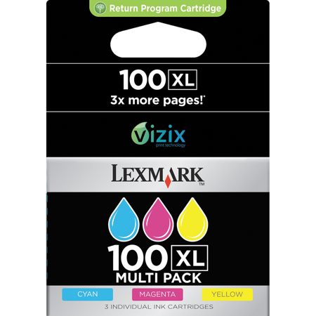 Lexmark&trade; 100XL High-Yield Tricolor Ink Tanks Model 14N0684, Pack Of 3