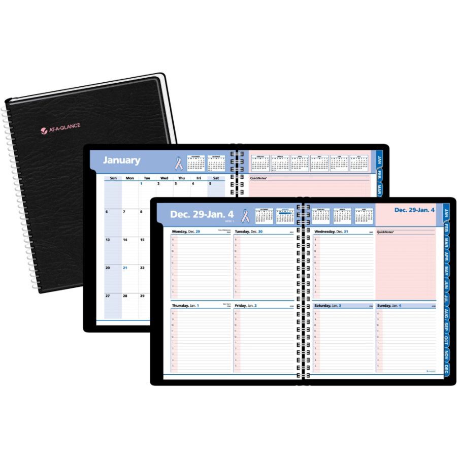 AT-A-GLANCE&reg; QuickNotes&reg; 30% Recycled Special Edition Breast Cancer Awareness Planner, 8" x 9 7/8", Black, January-December 2013