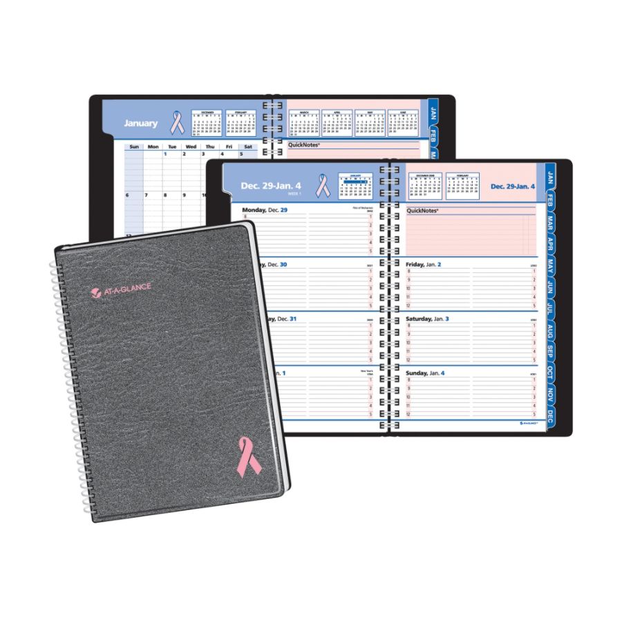 AT-A-GLANCE&reg; QuickNotes&reg; 30% Recycled Special Edition Breast Cancer Awareness Planner, 5" x 8", Black, January-December 2013