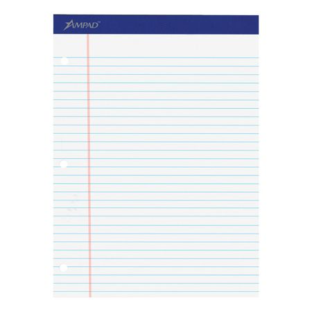 Ampad&reg; Perforated 3-Hole Punched Dual Writing Pad, 8 1/2" x 11 3/4", White, 100 Sheets Per Pad