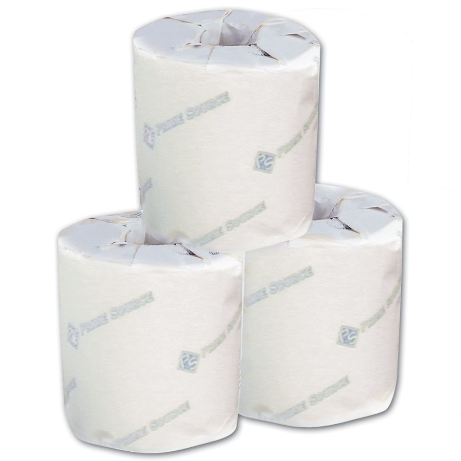 Prime Source&reg; 100% Recycled 2-Ply Single Roll Bathroom Tissue, Roll Of 500 Sheets, Case Of 96 Rolls