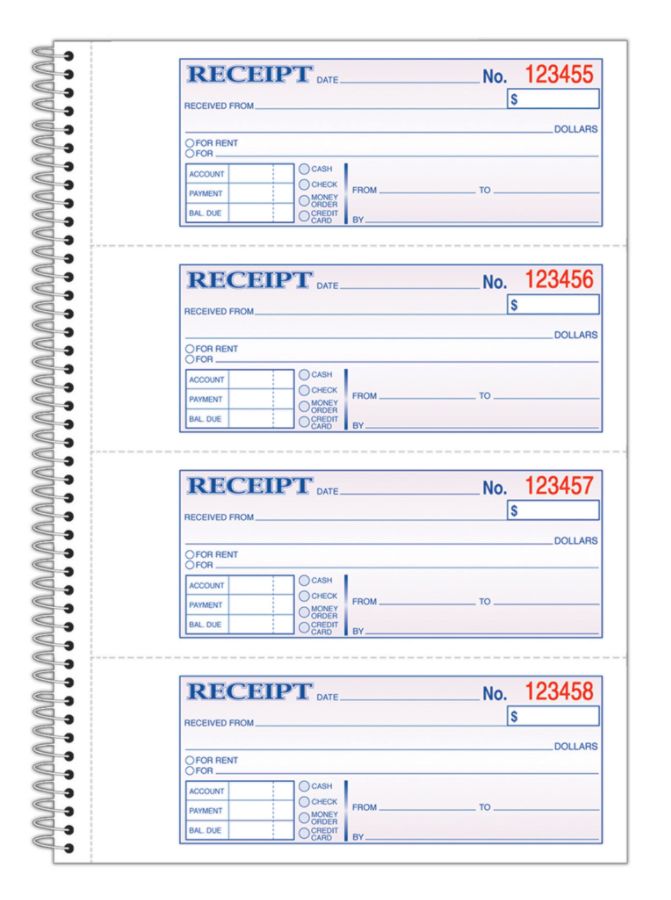 Adams&reg; Carbonless 2-Part Spiral Money/Rent Receipt Book, 7 5/8" x 11", Book Of 200 Sets