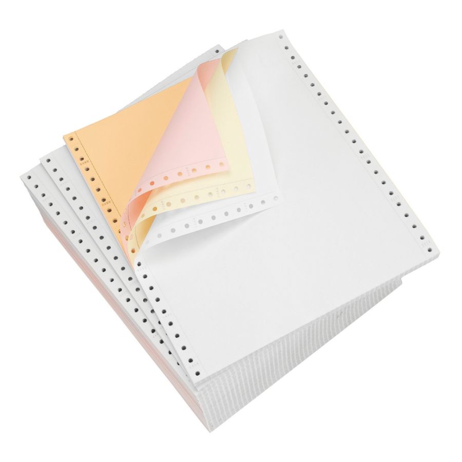 Office Depot&reg; Brand Computer Paper, 4 Parts, 15 Lb, 9 1/2" x 11", Standard Perforation, Carbonless, White/Canary/Pink/Goldenrod, Box Of 750 Sets