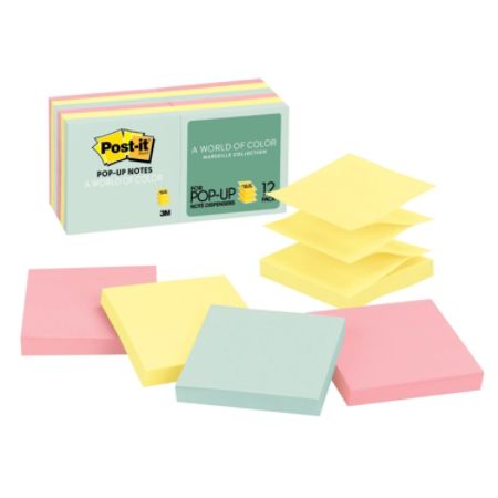 Post-it&reg; Pop-Up Notes, 3" x 3", Pastel Collection, 100 Sheets Per Pad, Pack Of 12 Pads