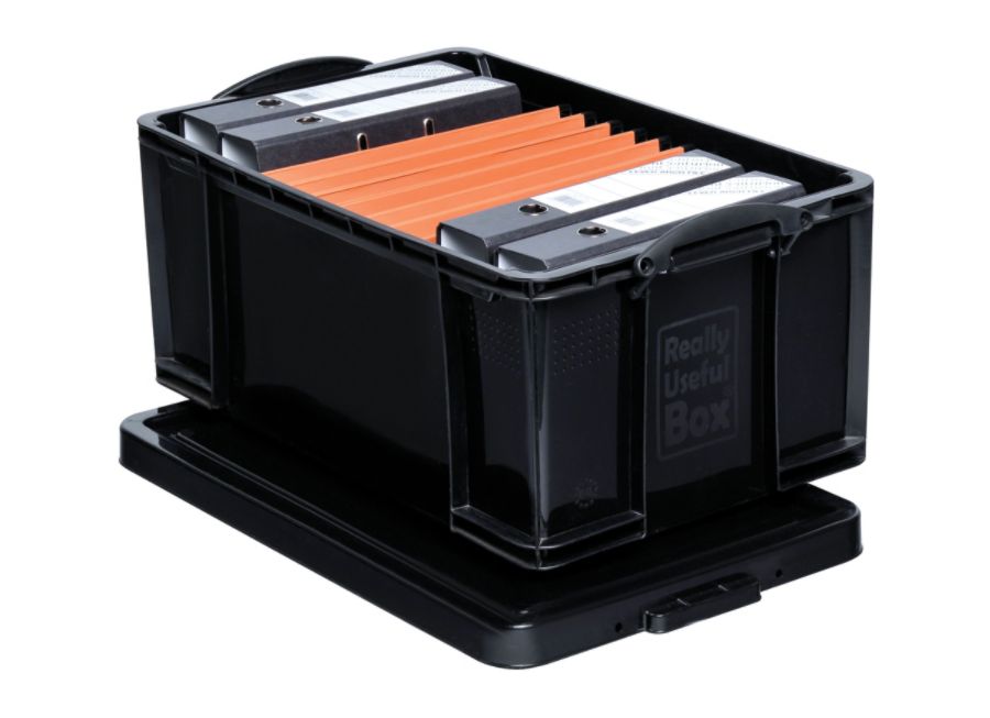 Really Useful Boxes&reg; 100% Recycled Storage Box, 64 Liter, 12 1/4"H x 17 5/16"W x 28"D, Black