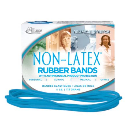 Alliance&reg; Rubber Latex-Free Antimicrobial Rubber Bands, #117B, 7" x 1/8", Cyan Blue