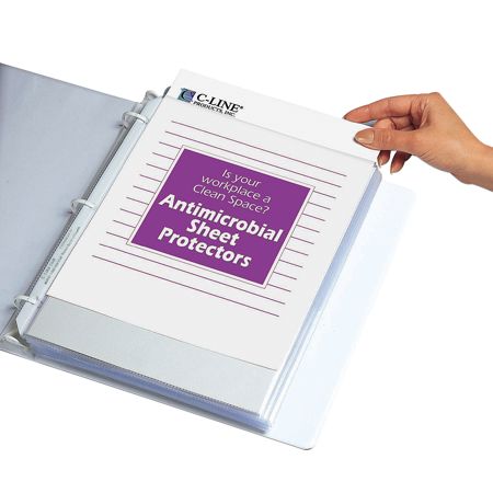 C-Line Antimicrobial Sheet Protectors, Heavyweight, 8 1/2" x 11", Clear, Pack Of 100