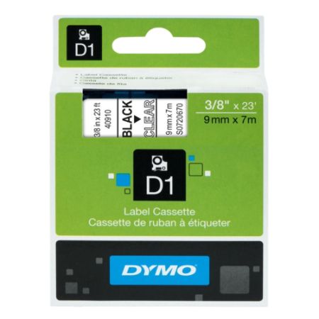DYMO&reg; D1 40910 Black-On-Clear Tape, 0.38" x 23'