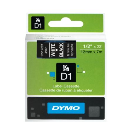 DYMO&reg; D1 45021 White-On-Black Tape, 0.5" x 23'