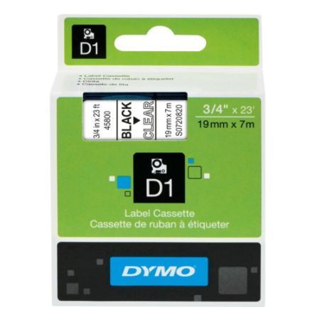 DYMO&reg; D1 45800 Black-On-Clear Tape, 0.75" x 23'