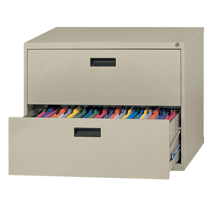 Realspace&reg; 2-Drawer Lateral File With Center Drawer Pulls, 27 1/4"H x 30"W x 18"D, Putty