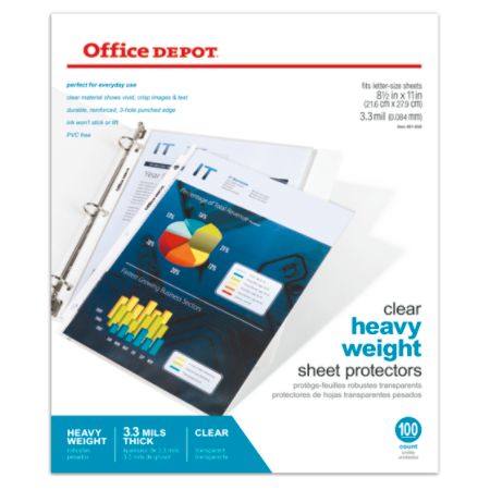 Office Depot&reg; Brand Heavyweight Sheet Protectors, 8 1/2" x 11", Clear, Pack Of 100