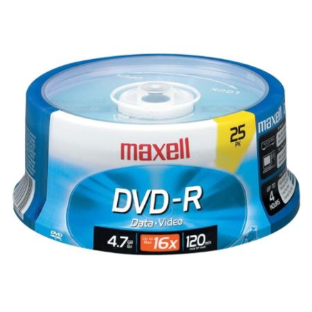 Maxell&reg; DVD-R Recordable Media Spindle, 4.7GB/120 Minutes, Pack Of 25