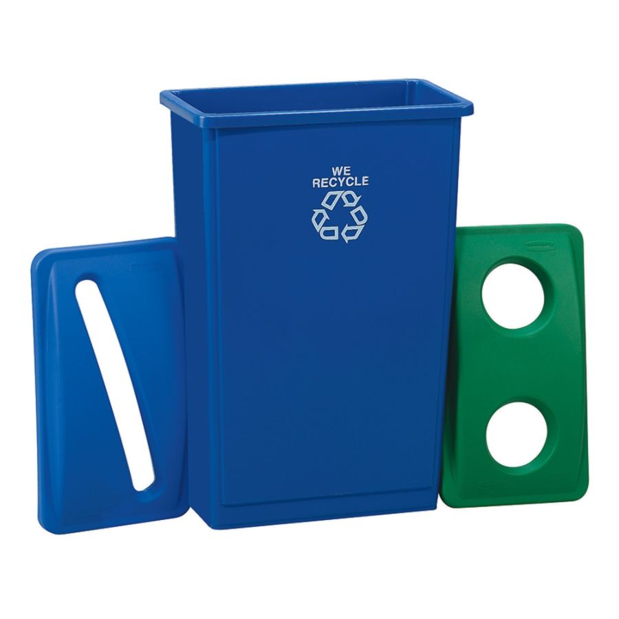 Rubbermaid&reg; Slim Jim&reg; "We Recycle" Container, 23 Gallons, 30"H x 11"W x 20"D, Blue