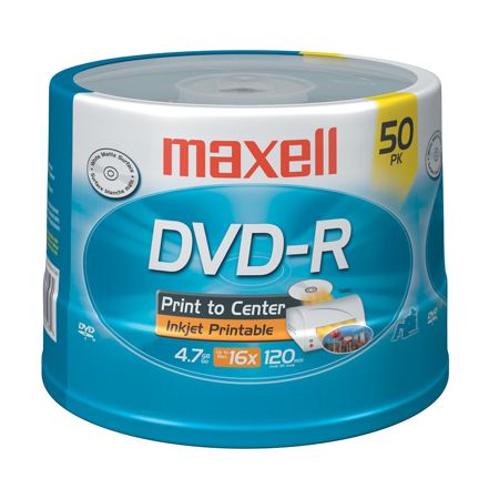 Maxell&reg; DVD-R Recordable Printable Media Spindle, Matte, 4.7GB/120 Minutes, Pack Of 50