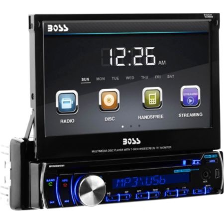 Boss Audio BV9986BI Single-DIN 7 inch Motorized Touchscreen DVD Player Receiver, Bluetooth, Detachable Front Panel, Wireless Remote