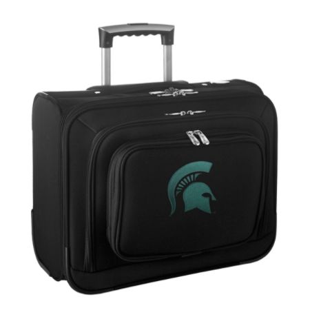 Denco Sports Luggage Rolling Overnighter With 14" Laptop Pocket, Michigan State Spartans, 14"H x 17"W x 8 1/2"D, Black