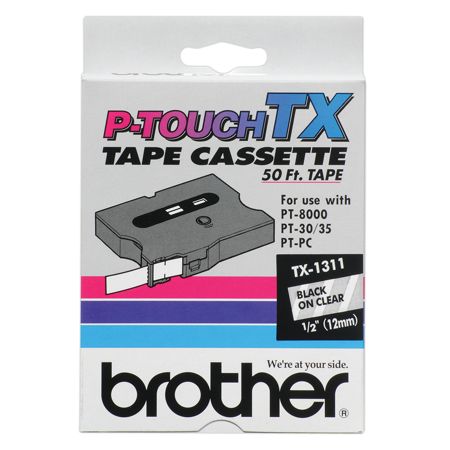 Brother&reg; TX-1311 Black-On-Clear Tape, 0.5" x 50'