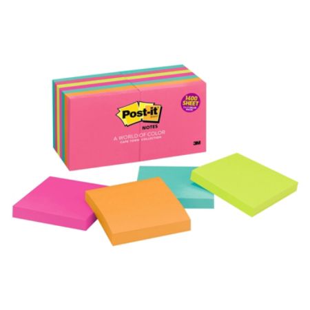 Post-it&reg; 3" x 3" Notes, Cape Town Collection, 100 Sheets Per Pad, Pack Of 14 Pads