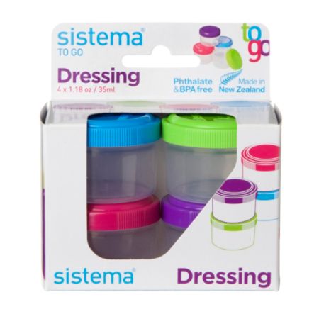 Sistema Dressing Pots To Go, Assorted Colors, Pack Of 4
